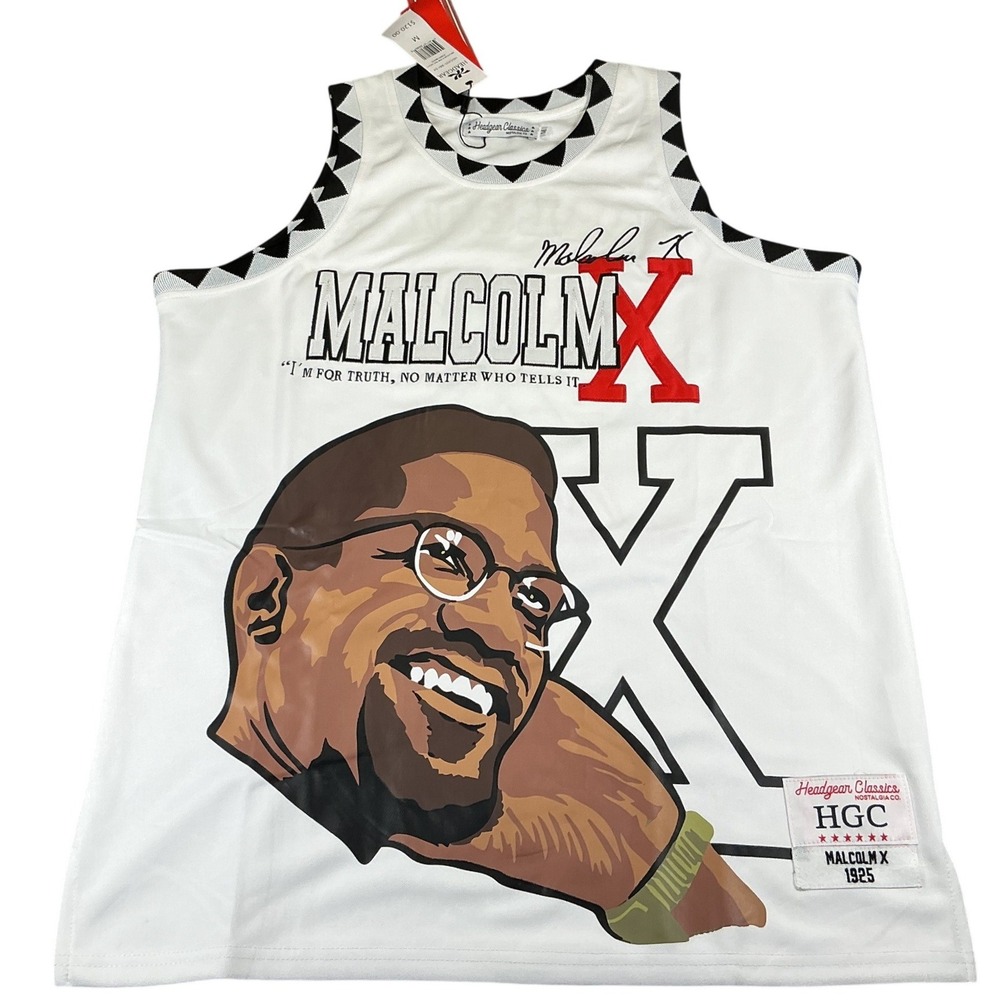 Headgear Classics Malcolm X Basketball Jersey XL White Graphic Streetwear NWT